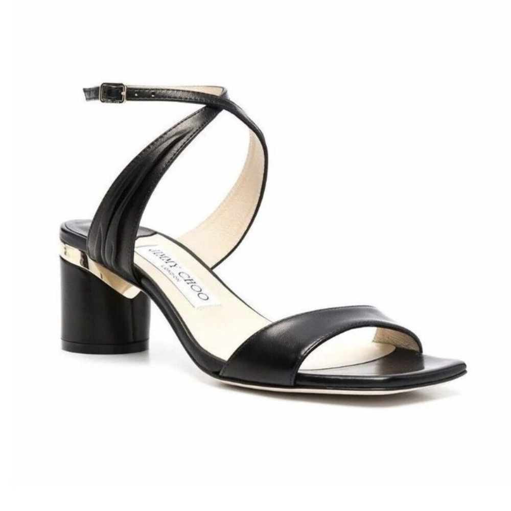 JIMMY CHOO Womens Black Jago Square Toe Block Heel Leather Heeled Sandal